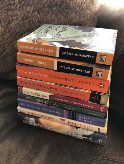 stack of books on a chair