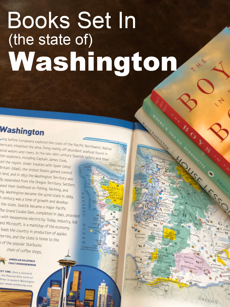 Stack of Books Set In the State of Washington with map