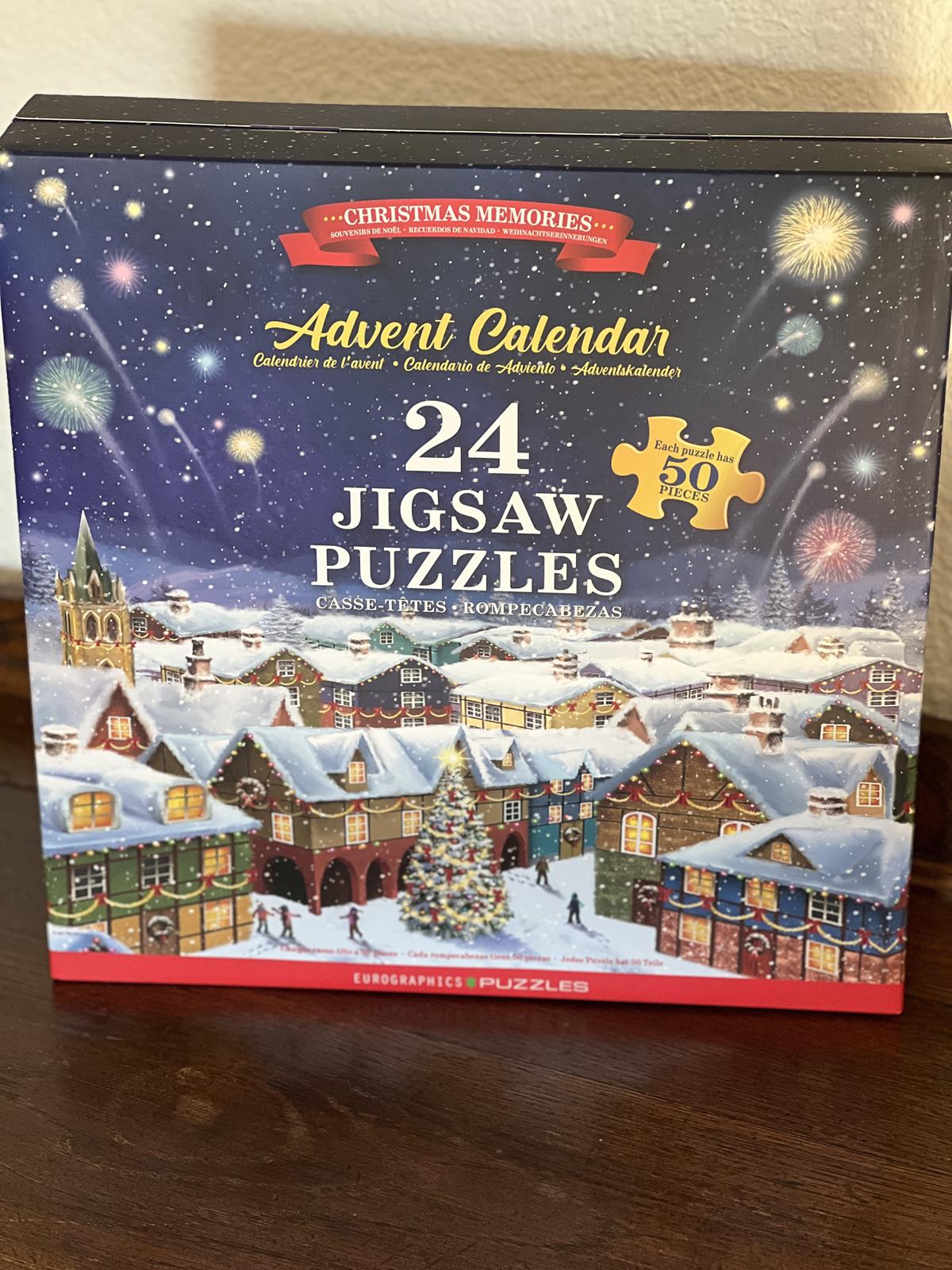 Advent Puzzle calendar with snowy village scene