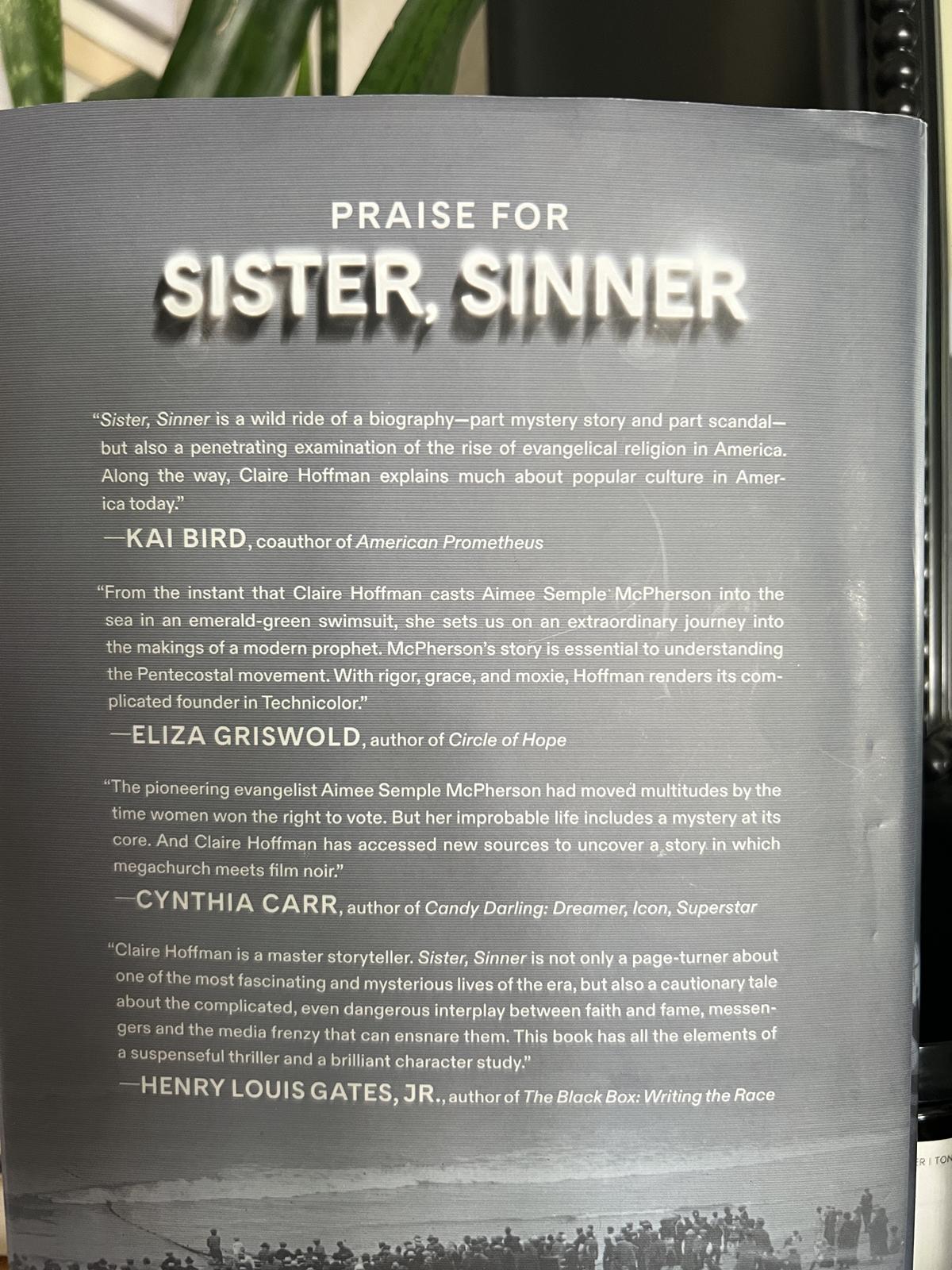 back cover of Sister, Sinner by Claire Hoffman
