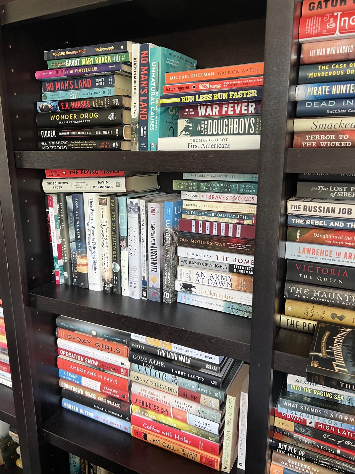 books on a black bookshelf