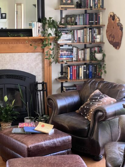 books on a bookshelf in a living room