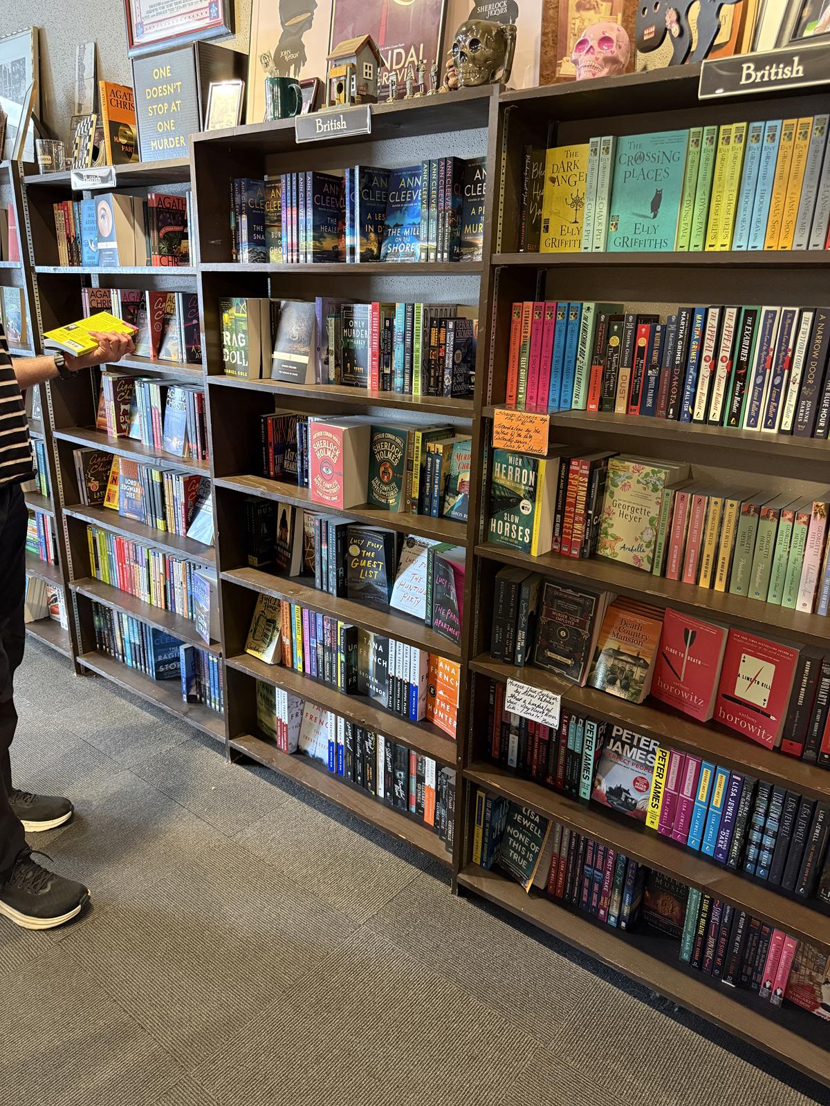 British Mystery section of books at Murder by the Book